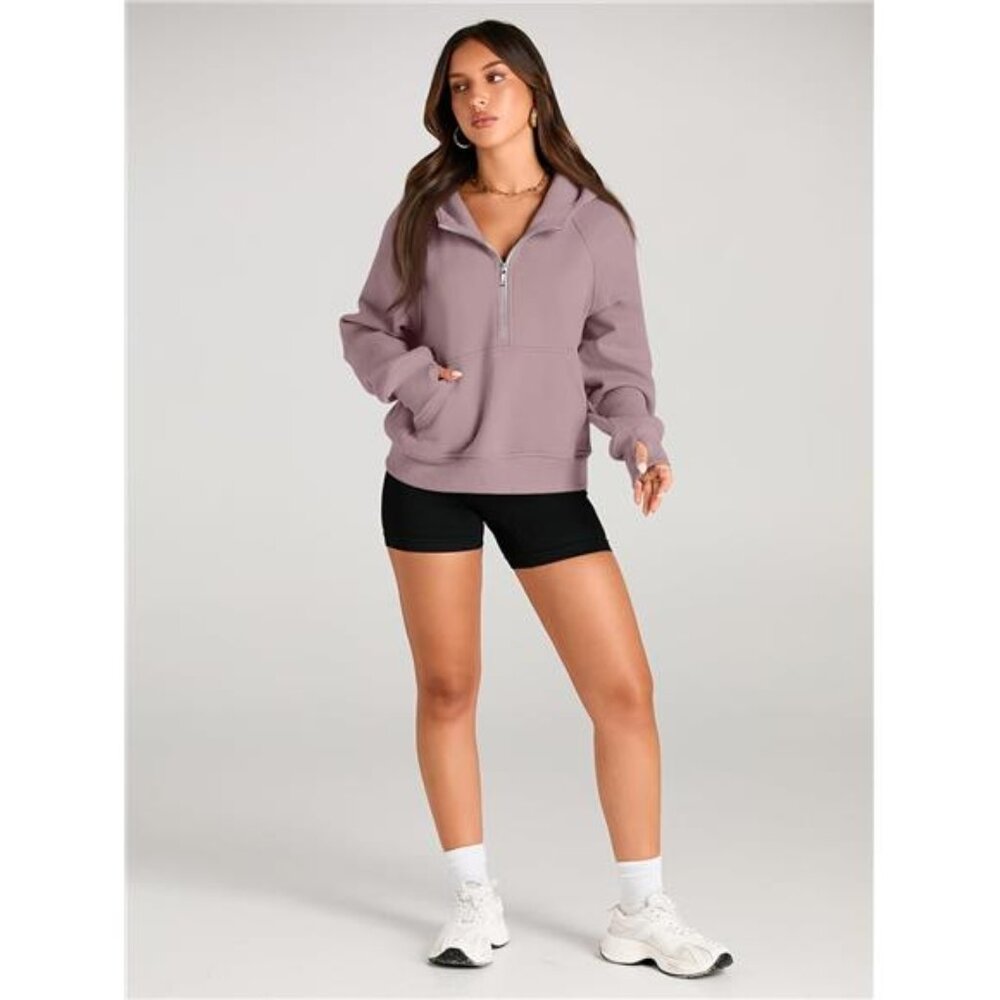 Quarter Zip Up Fleece Jackets for Women, Dark Pink - Picture 4 of 6